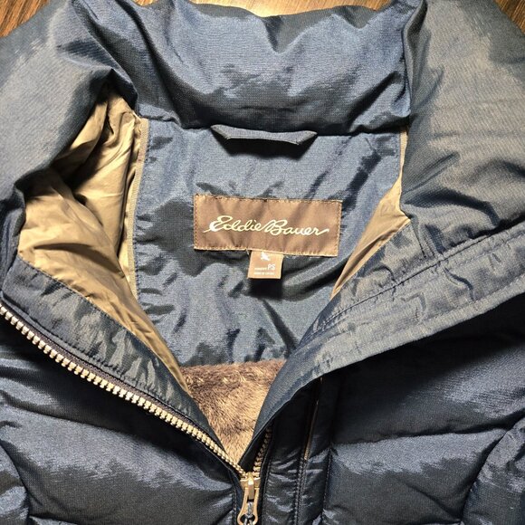 EDDIE BAUER Midi Length Navy Blue Down Filled Puffer Parka Coat NWOT/SIZE PS - Picture 10 of 11